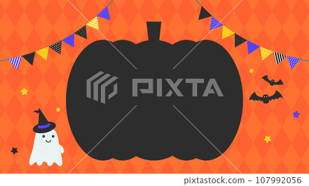 橘色可愛萬聖節向量框架背景插畫素材【無文字】 橘色可愛萬聖節向量框架背景插畫素材【無文字】 107992056