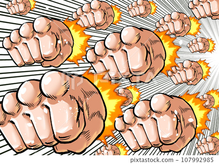 Gekiga manga style illustration of a diagonal angle rush punch Gekiga manga style illustration of a diagonal angle rush punch 107992985