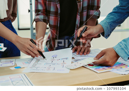 Team of Creative Web, Graphic Designer planning for mobile phone, drawing website ux ui app for mobile phone application and development template layout, process to developing prototype wireframe Team of Creative Web, Graphic Designer planning for mobile phone, drawing website ux ui app for mobile phone application and development template layout, process to developing prototype wireframe 107993104