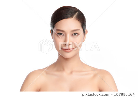 Beautiful young asian woman with clean fresh skin on white background, Face care, Facial treatment, Cosmetology, beauty and spa, Asian women portrait. 107993164