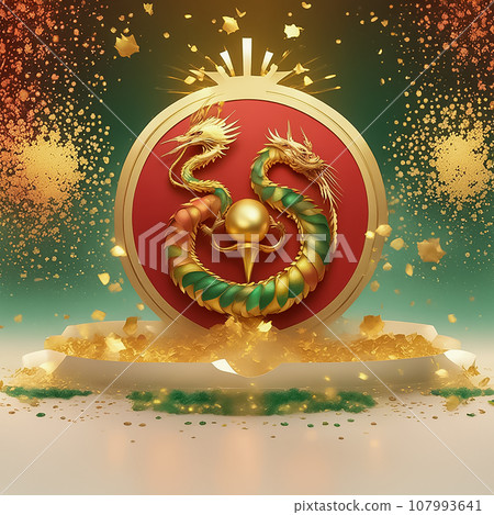 Golden zodiac dragon motif on New Year Japanese pattern background 107993641