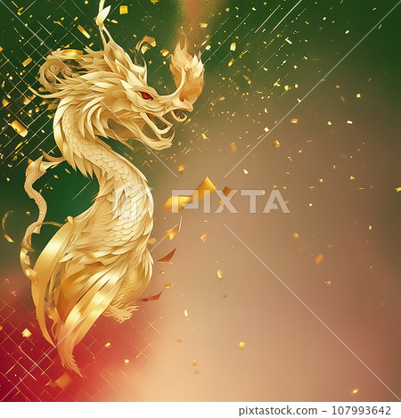 Golden zodiac dragon motif floating on the New Year Japanese pattern background 107993642