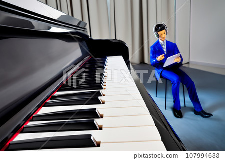 AI-generated image of a young musician composing on the piano AI-generated image of a young musician composing on the piano 107994688