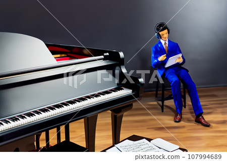 AI-generated image of a young musician composing on the piano AI-generated image of a young musician composing on the piano 107994689
