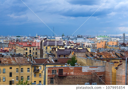 top view of the city roofs in the historical center of Saint Petersburg before the onset of a thunderstorm top view of the city roofs in the historical center of Saint Petersburg before the onset of a thunderstorm 107995854