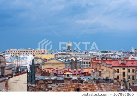 top view of the city roofs in the historical center of Saint Petersburg with rainy sky top view of the city roofs in the historical center of Saint Petersburg with rainy sky 107995860