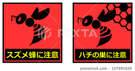 Warning signboard illustration informing of the danger of dangerous and ferocious wasps 107995889