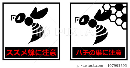 Warning signboard illustration informing of the danger of dangerous and ferocious wasps Warning signboard illustration informing of the danger of dangerous and ferocious wasps 107995893