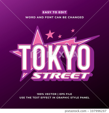 Tokyo japan y2k streetwear colorful slogan typography editable text effect 3d cartoon template style premium vector 107996287