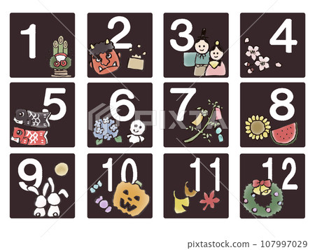 List of icons with 12 months illustrations List of icons with 12 months illustrations 107997029