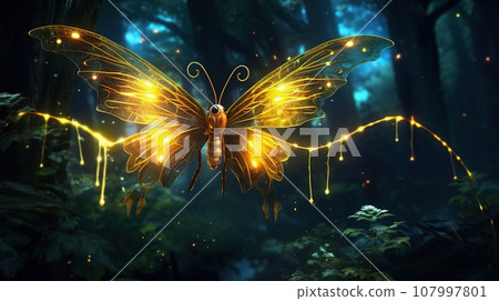 Lovely glowing or shining firefly in the night forest, nature concept 107997801
