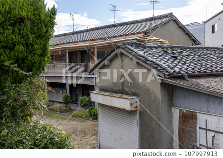 old japanese apartment building old japanese apartment building 107997913