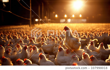 Broiler chicken industry. Broiler or Cornish chicken farm indoors. Meat and breeder farm industry. Ready for slaughter. crammed together Broiler chicken industry. Broiler or Cornish chicken farm indoors. Meat and breeder farm industry. Ready for slaughter. crammed together 107998018