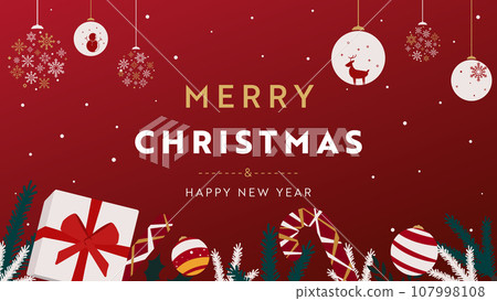 Christmas background template (red) decorated with presents, candies and ornaments Christmas background template (red) decorated with presents, candies and ornaments 107998108