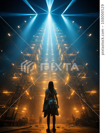 Fictional fragile girl against the background of ruins outdoors AI 108000529