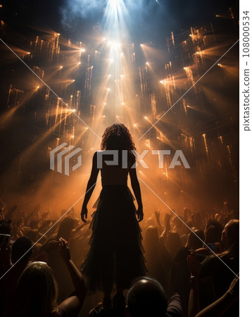 Fictional woman artist on stage of luxury concert hall AI 108000534