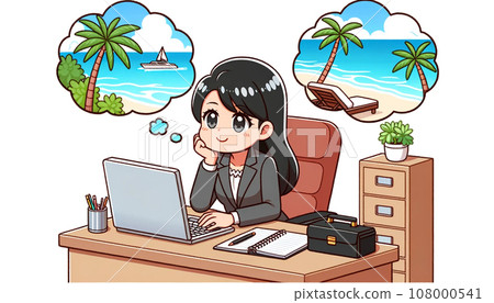 一邊工作一邊幻想旅行的女人[AI插畫] 108000541