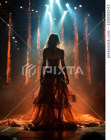 Fictional woman artist on stage of luxury concert hall AI Fictional woman artist on stage of luxury concert hall AI 108000543