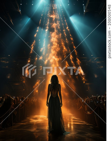 Fictional woman artist on stage of luxury concert hall AI 108000548