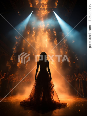 Fictional woman artist on stage of luxury concert hall AI 108000549