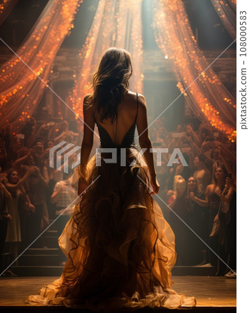 Fictional woman artist on stage of luxury concert hall AI 108000583