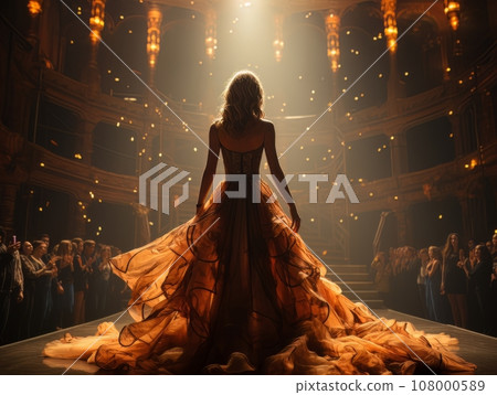 Fictional sexy woman artist on stage of luxury concert hall AI 108000589