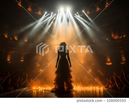 Fictional sexy woman artist on stage of luxury concert hall AI 108000593