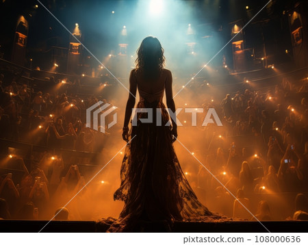 Fictional sexy woman artist on stage of luxury concert hall AI 108000636