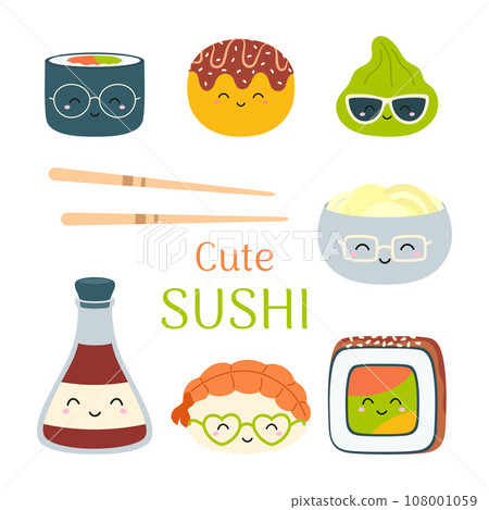 flat vector illustration of japanese food characters 108001059