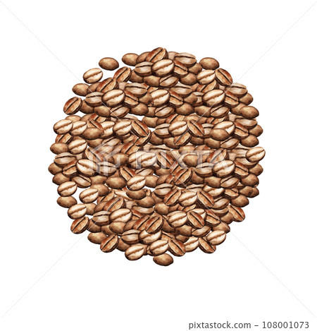 watercolor circle of coffee beans, round frame with coffee theme, hand drawn illustration of brown coffee seeds isolated on white background watercolor circle of coffee beans, round frame with coffee theme, hand drawn illustration of brown coffee seeds isolated on white background 108001073