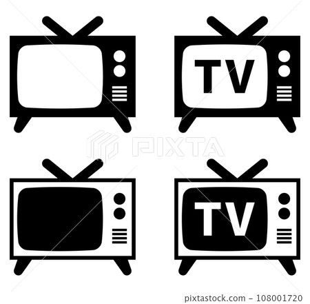 復古電視圖示設定黑色 復古電視圖示設定黑色 108001720