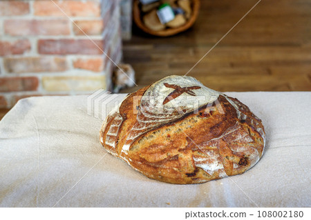 Traditional sourdough bread, close-up view Traditional sourdough bread, close-up view 108002180