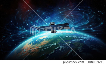 Modern satellite by the earth with connections in the space, technology concept Modern satellite by the earth with connections in the space, technology concept 108002693