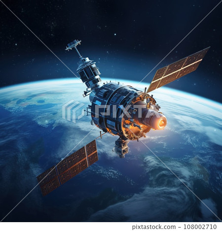 Modern satellite by the earth with connections in the space, technology concept Modern satellite by the earth with connections in the space, technology concept 108002710