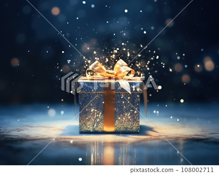Christmas present with glowing spark around, xmas concept Christmas present with glowing spark around, xmas concept 108002711
