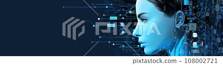 Portrait of AI generating a content, future technology concept, banner 108002721