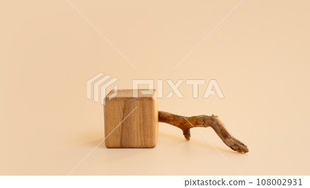 Abstract minimal empty stage with cube on beige background. Minimal concept Abstract minimal empty stage with cube on beige background. Minimal concept 108002931