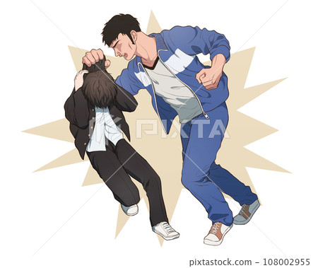Illustration of a male teacher giving corporal punishment to a student 108002955