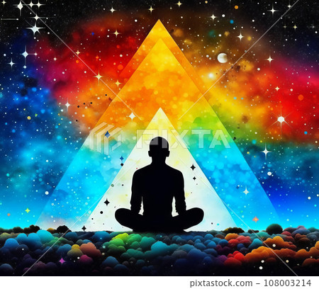 Transcendental chakras, cosmic meditation, human silhouette. Concept of meditation, spirituality, enlightenment Transcendental chakras, cosmic meditation, human silhouette. Concept of meditation, spirituality, enlightenment 108003214