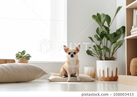 Photo of Dog in Modern living room interior Photo of Dog in Modern living room interior 108003433
