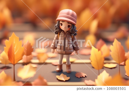 A girl walking in autumn season concept 3d Tiny cute isometric Generative AI A girl walking in autumn season concept 3d Tiny cute isometric Generative AI 108003501