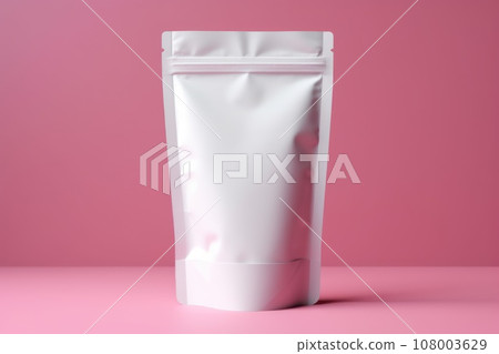 White Blank Coffee bag Pack Mockup Stand Up with pastel natural theme background Generative AI 108003629