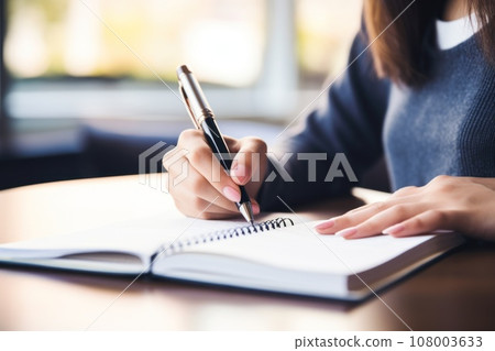 Close shot of a human hand writing something on the paper Close shot of a human hand writing something on the paper 108003633