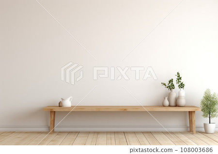 Minimal style Room with blank wall and wooden table Minimal style Room with blank wall and wooden table 108003686