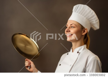 Photo of beautiful woman chef isolated background 108003802