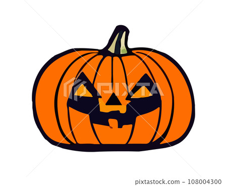 Pumpkin on white background. The main symbol of the Happy Halloween holiday. Orange pumpkin with smile for your design for the holiday Halloween. Vector illustration. 108004300