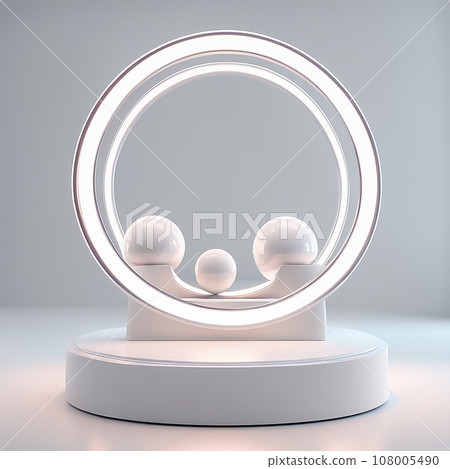 A future-oriented white stage illuminated by spotlights A future-oriented white stage illuminated by spotlights 108005490