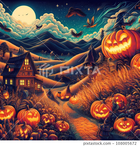 halloween high quality background illustration pumpkin landscape autumn night 108005672