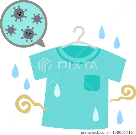 半乾的衣物和散發惡臭的細菌的圖像 半乾的衣物和散發惡臭的細菌的圖像 108005716