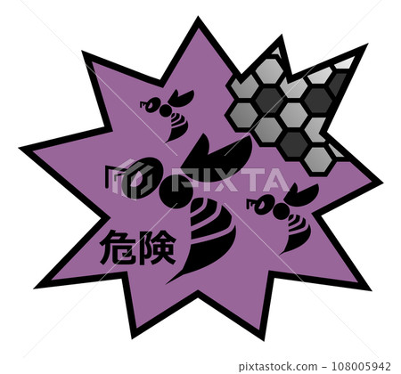 Warning signboard illustration informing of the danger of dangerous and ferocious wasps 108005942